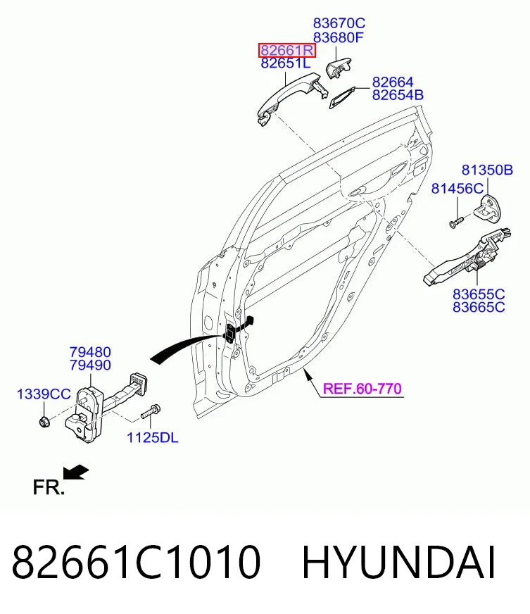82661C1010 Hyundai/Kia Ручка задніх дверей зовнішня, права