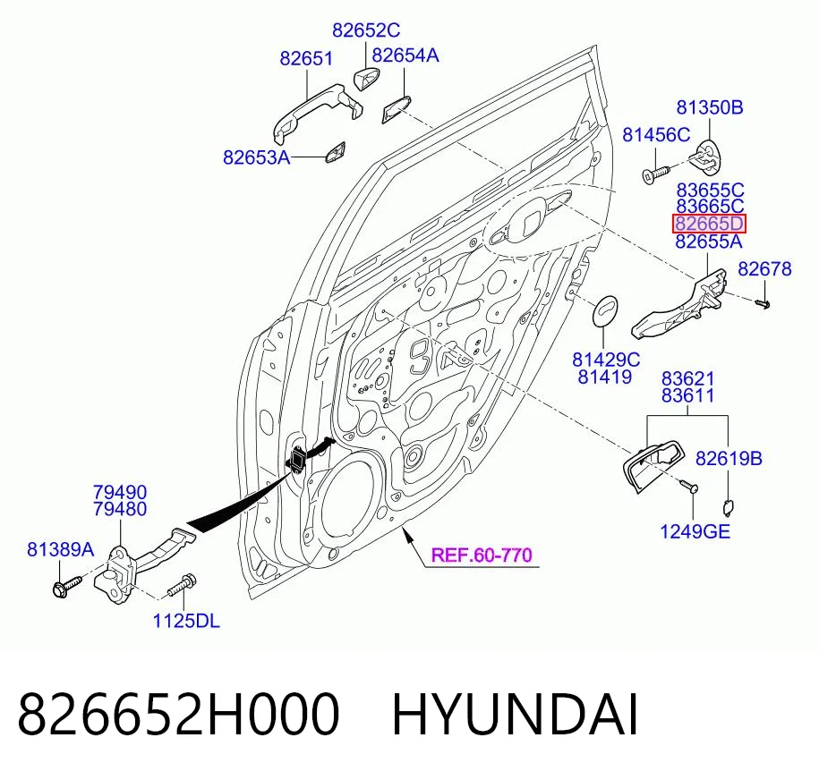826652H000 Hyundai/Kia Тримач зовнішньої ручки дверей, передньої правої