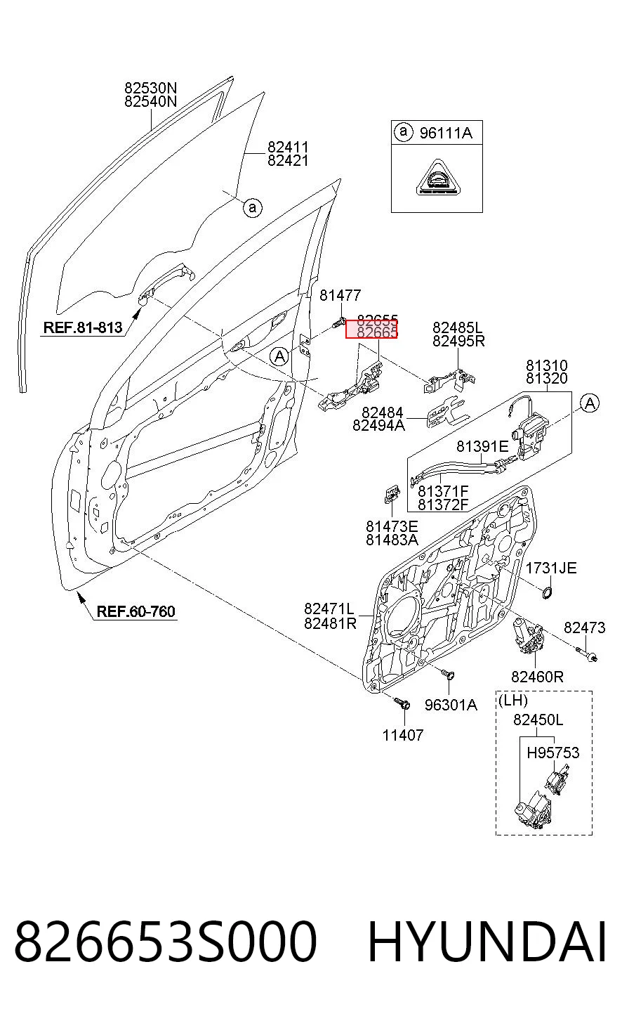 826653S000 Hyundai/Kia Тримач зовнішньої ручки дверей, передньої правої