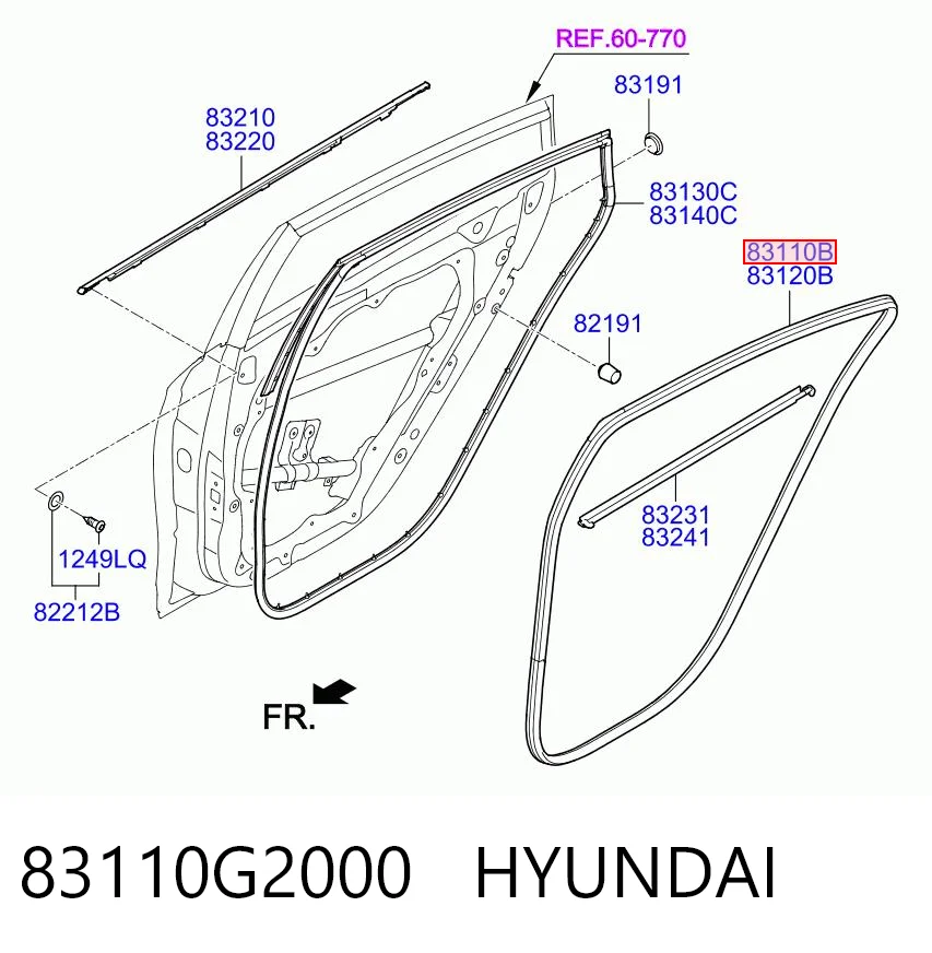 83110G2000 Hyundai/Kia Прокладка дверей задніх, лівих (на кузові)