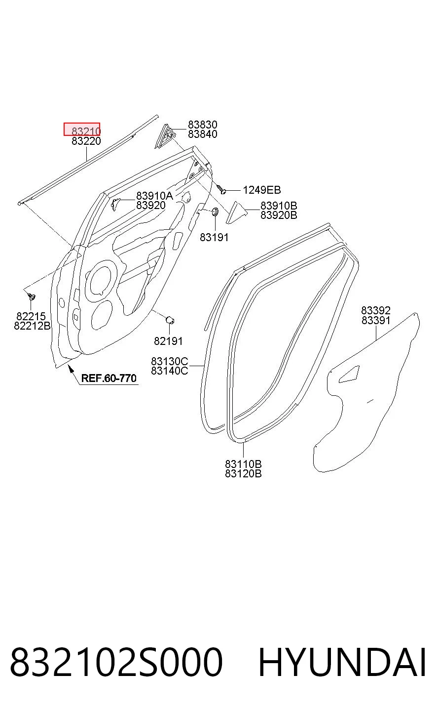 832102S000 Hyundai/Kia Молдинг опускного скла двері задньої, лівої