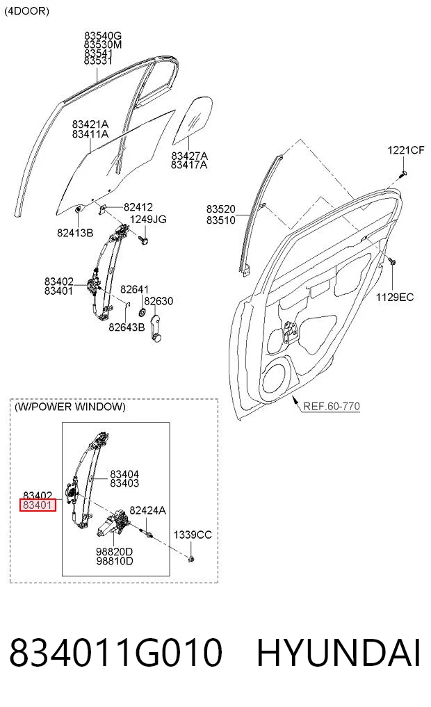 834011G010 Hyundai/Kia Склопідйомник задніх лівих дверей