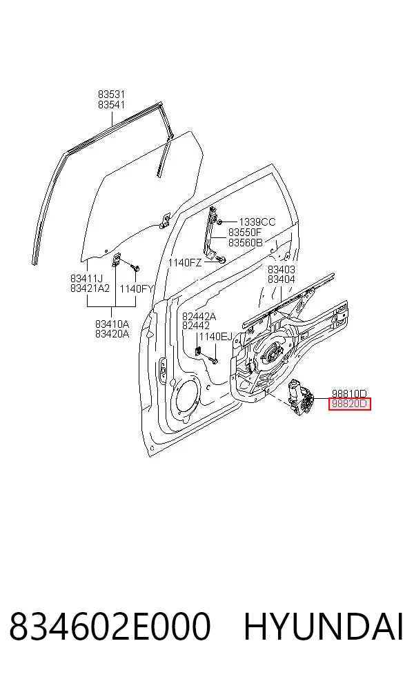 834602E000 Hyundai/Kia Моторчик склопідйомника двері задніх, правих