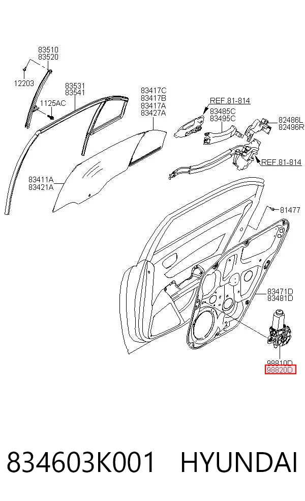 834603K001 Hyundai/Kia Моторчик склопідйомника двері задніх, правих