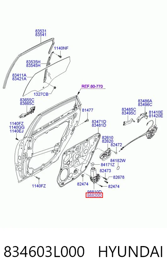 834603L000 Hyundai/Kia Моторчик склопідйомника двері задніх, правих