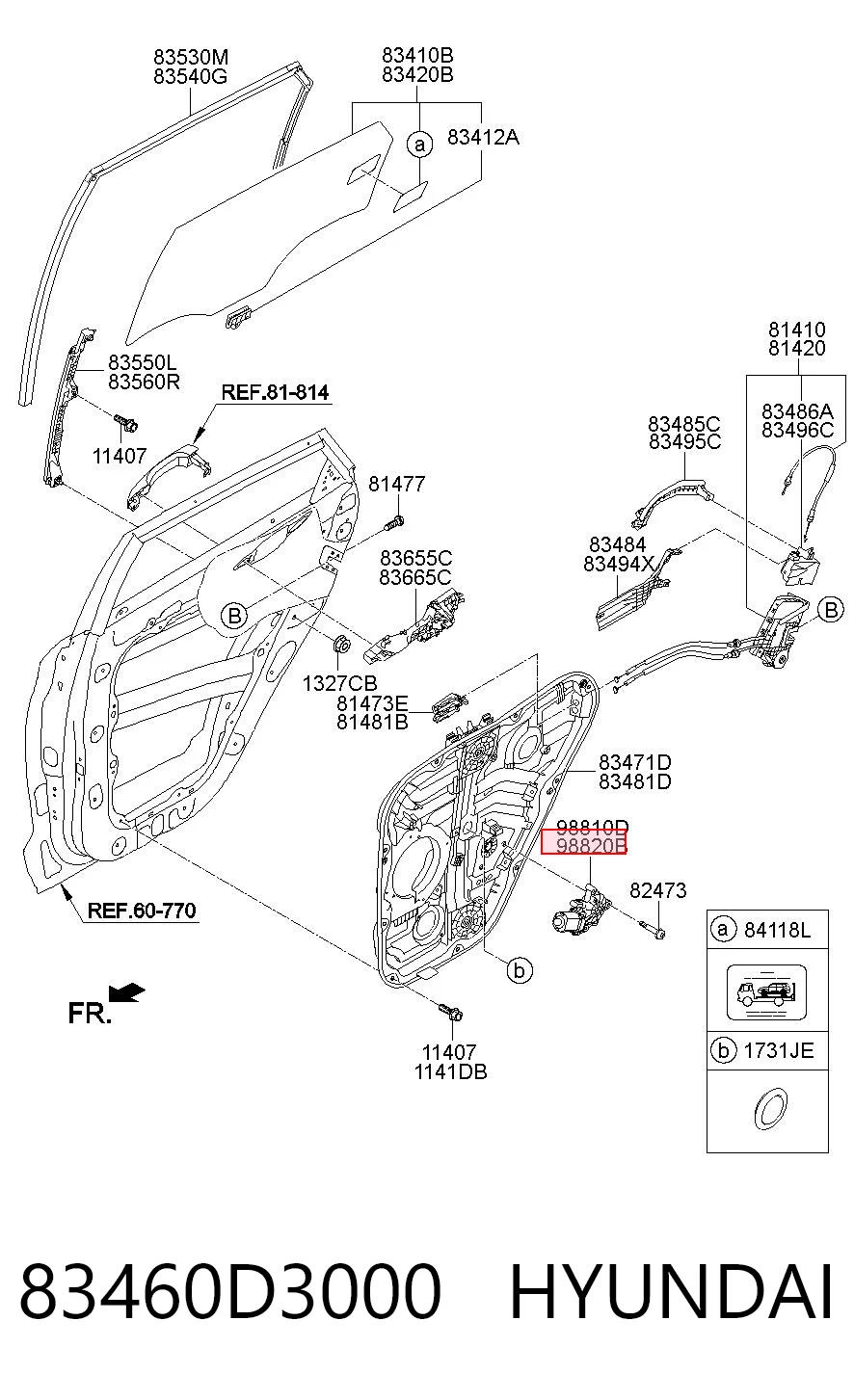 83460D3000 Hyundai/Kia Моторчик склопідйомника двері задніх, правих