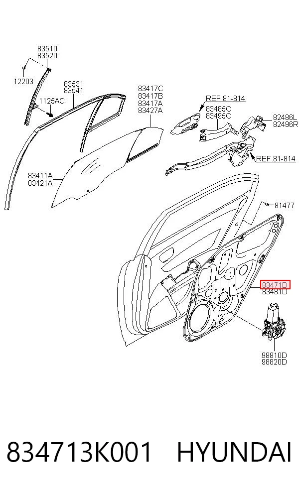 834713K001 Hyundai/Kia Механізм склопідйомника двері задньої, лівої