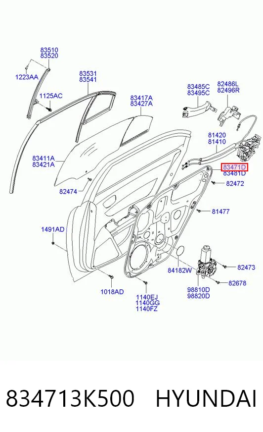 834713K500 Hyundai/Kia Механізм стеклопод'емника двері задньої, лівої