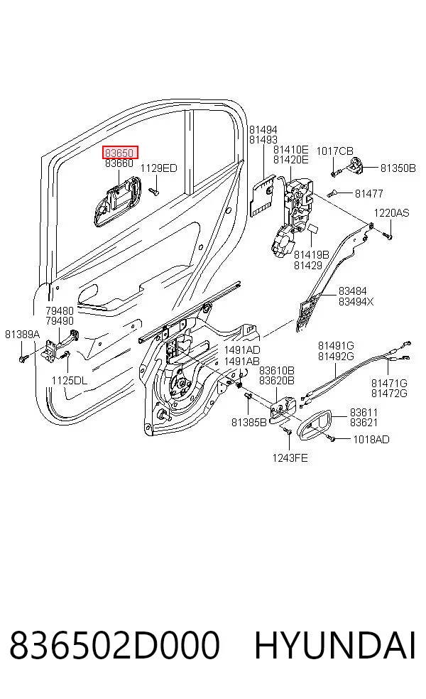 836502D000 Hyundai/Kia Ручка задніх дверей зовнішня, ліва