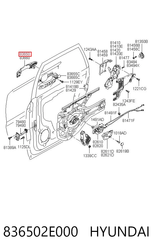 836502E000 Hyundai/Kia Ручка задніх дверей зовнішня, ліва