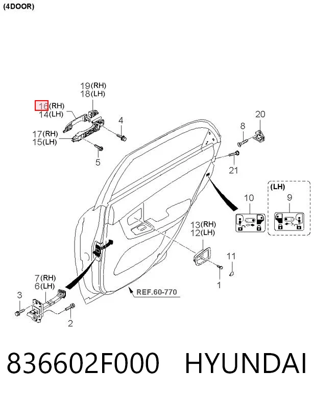 836602F000 Hyundai/Kia Ручка задньої двері зовнішня права