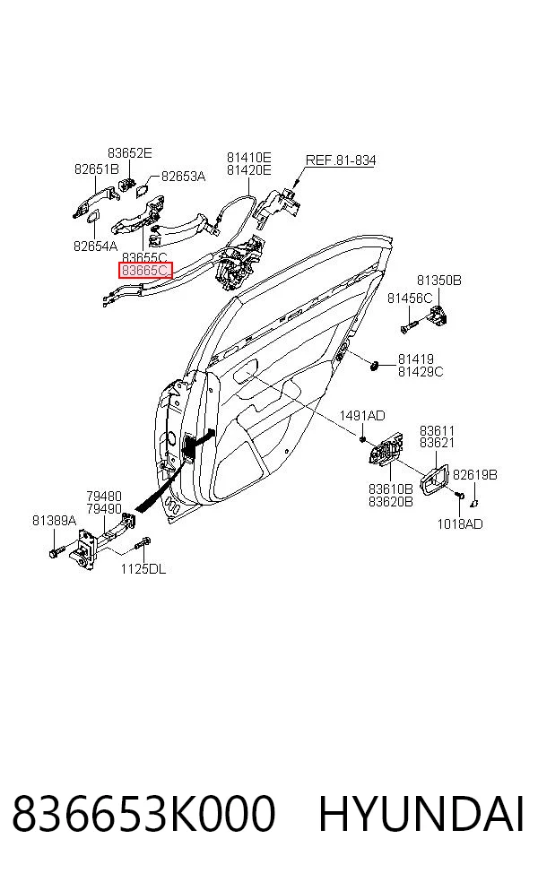 836653K000 Hyundai/Kia Ручка задніх дверей зовнішня, права
