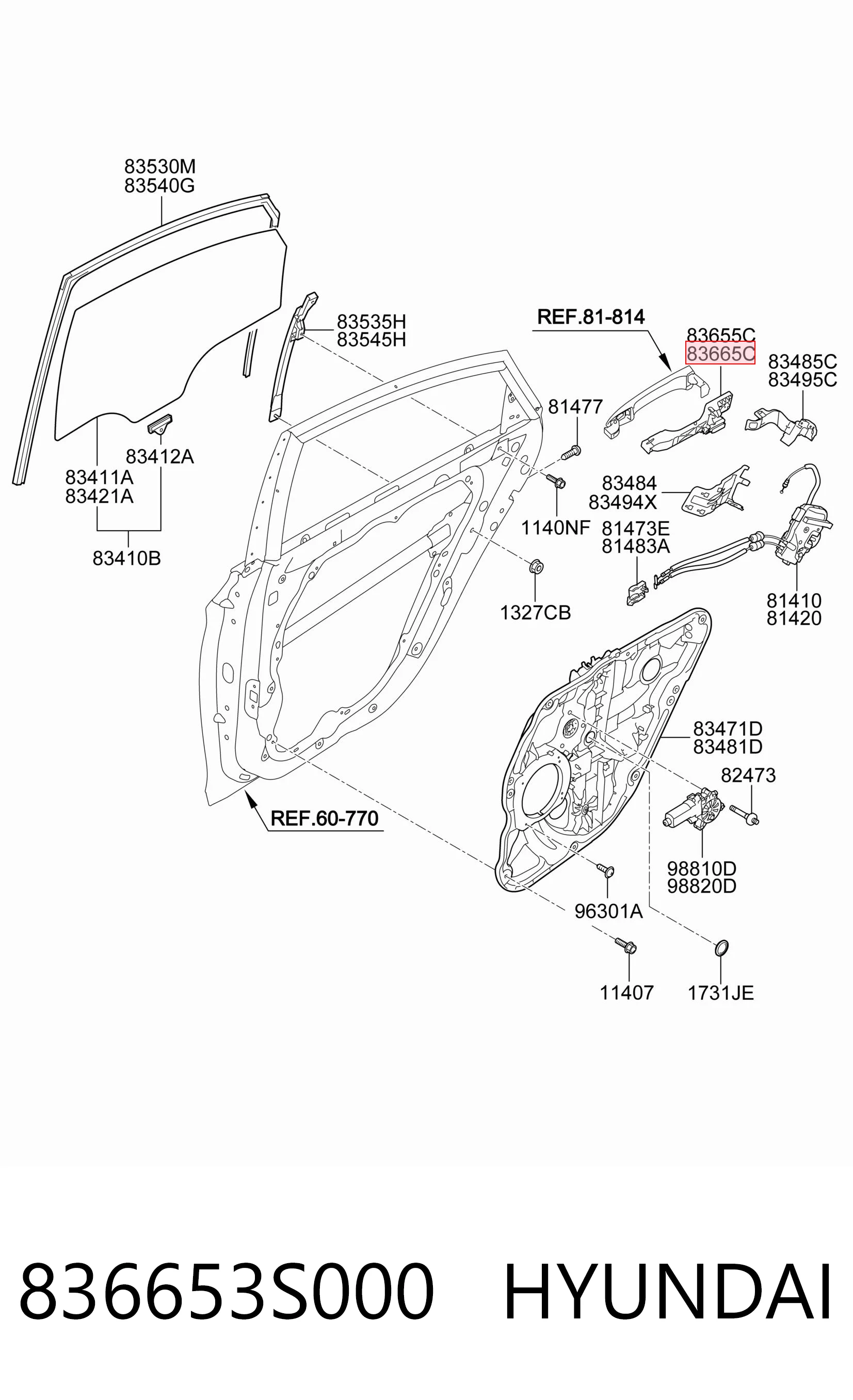 836653S000 Hyundai/Kia Тримач зовнішньої ручки дверей, задніх правих