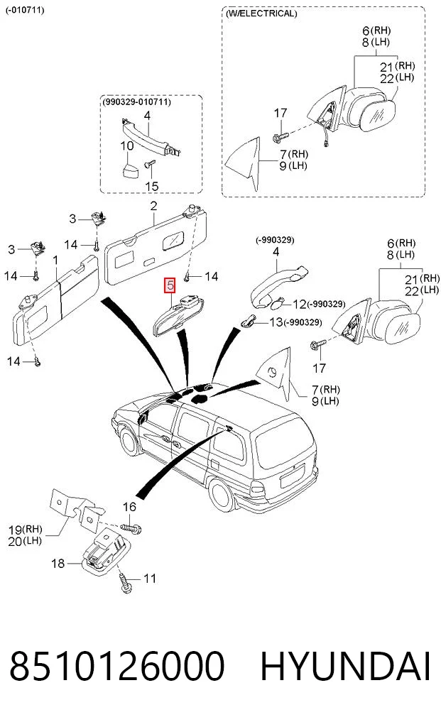 Дзеркало заднього виду в салоні KIA Sportage II позашляховик (JE) (2004 - 2010) ціна, від 6.21 USD