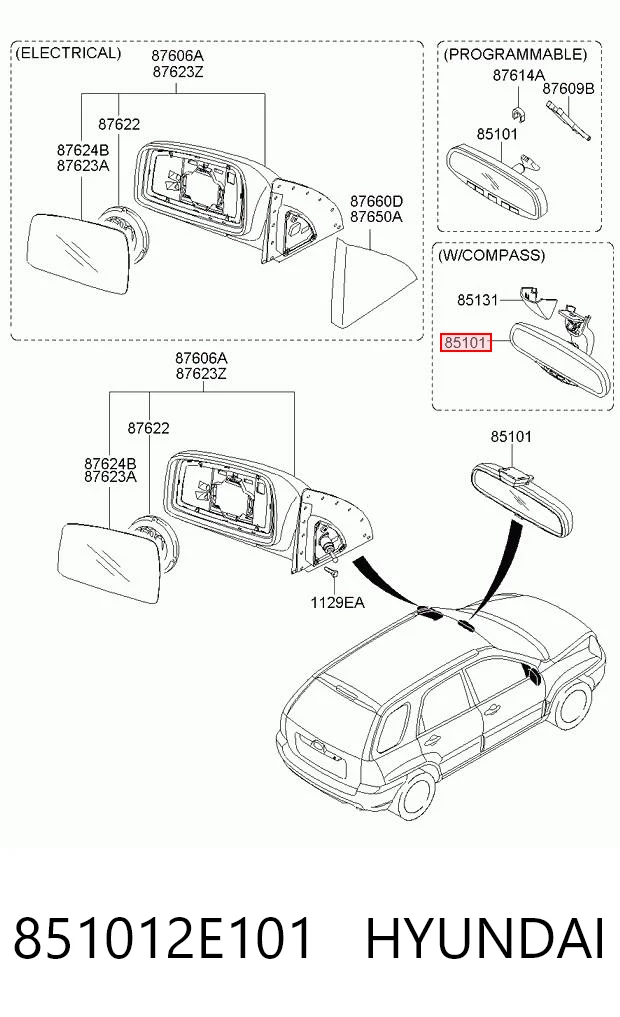 Дзеркало заднього виду в салоні Hyundai Tucson I позашляховик (JM) (2004 - 2010) ціна, від 19.92 USD