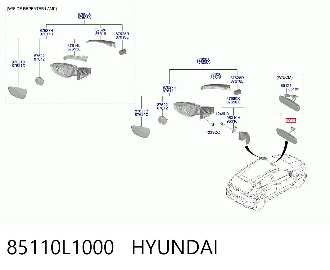 85110L1000 Hyundai/Kia Салоне дзеркало заднього виду