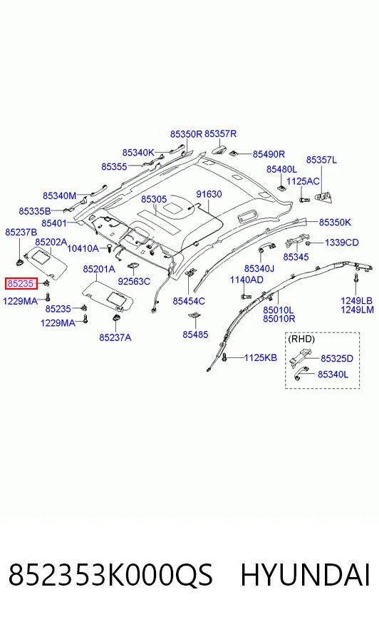 852353K000QS Hyundai/Kia Фіксатор сонцезахисного козирка