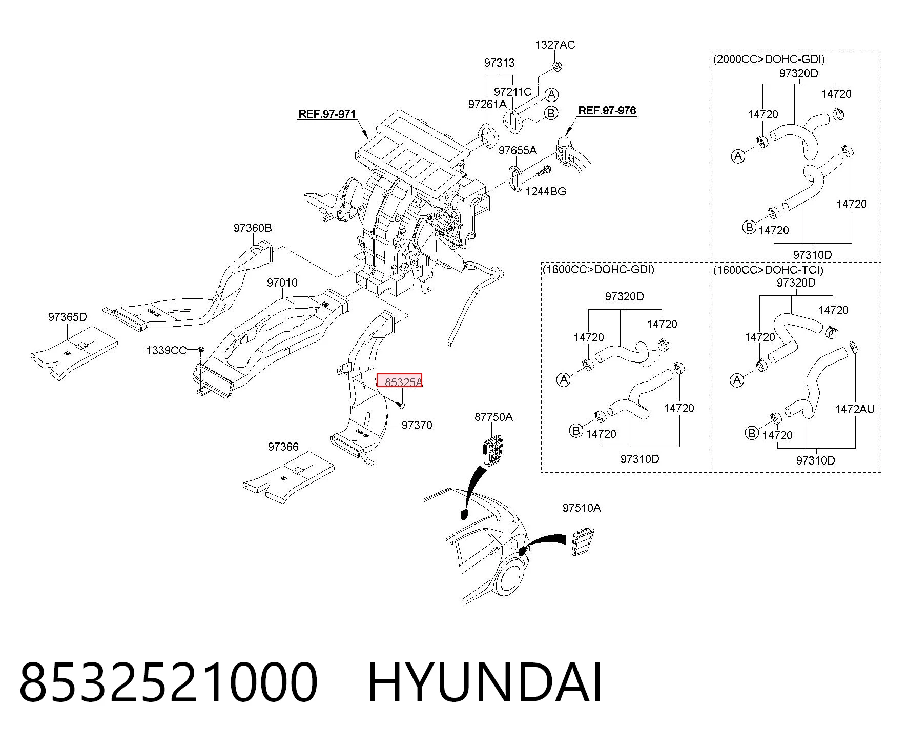 8532521000 Hyundai/Kia Пістон (кліп) кріплення підкрилки переднього крила