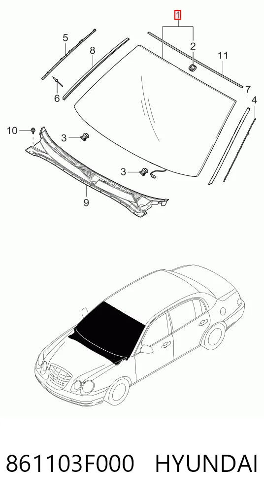 Скло лобове KIA Opirus GH
