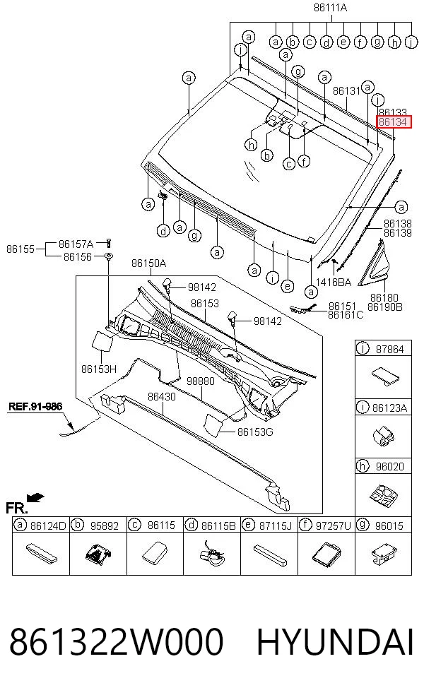 861322W000 Hyundai/Kia Захисна накладка переднього скла права