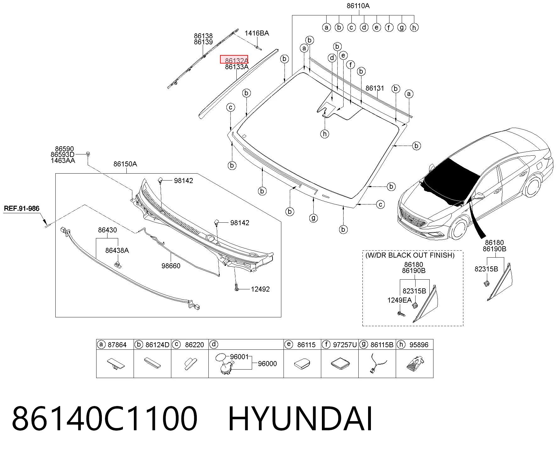 86140C1100 Hyundai/Kia Захисна накладка переднього скла права