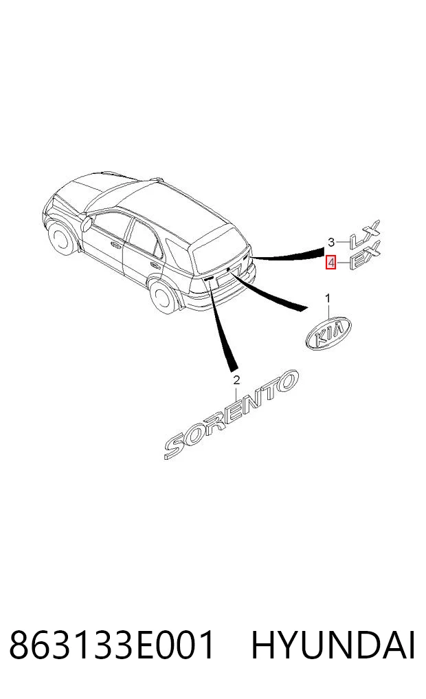 Емблема кришки багажника, фірмовий значок на KIA Sorento I JC