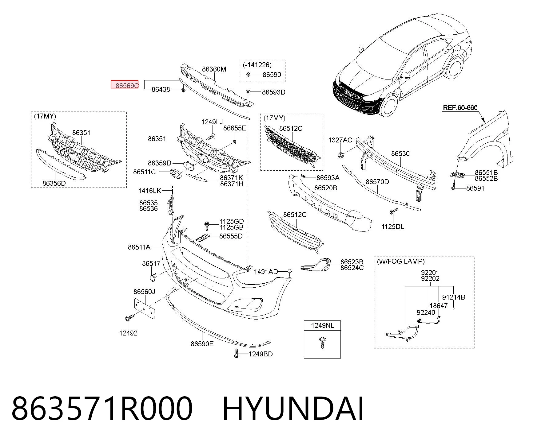 863571R000 Hyundai/Kia Прокладка ущільнювача переднього бампера