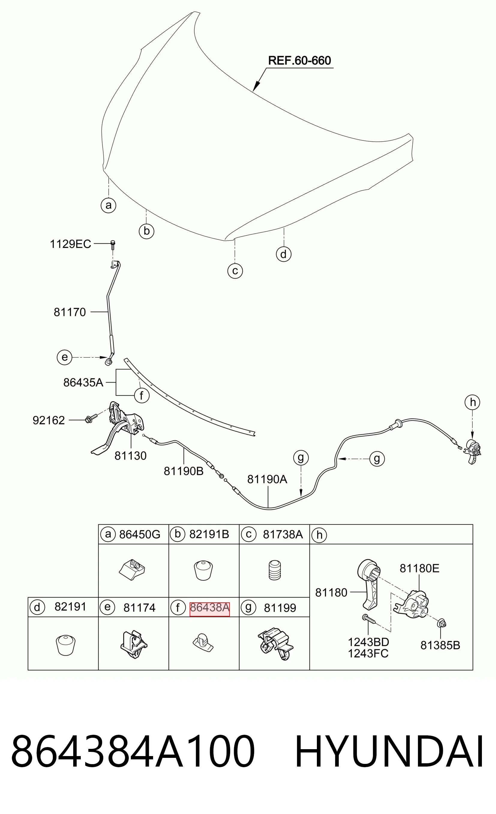 864384A100 Hyundai/Kia Кліпса термоізоляції капота