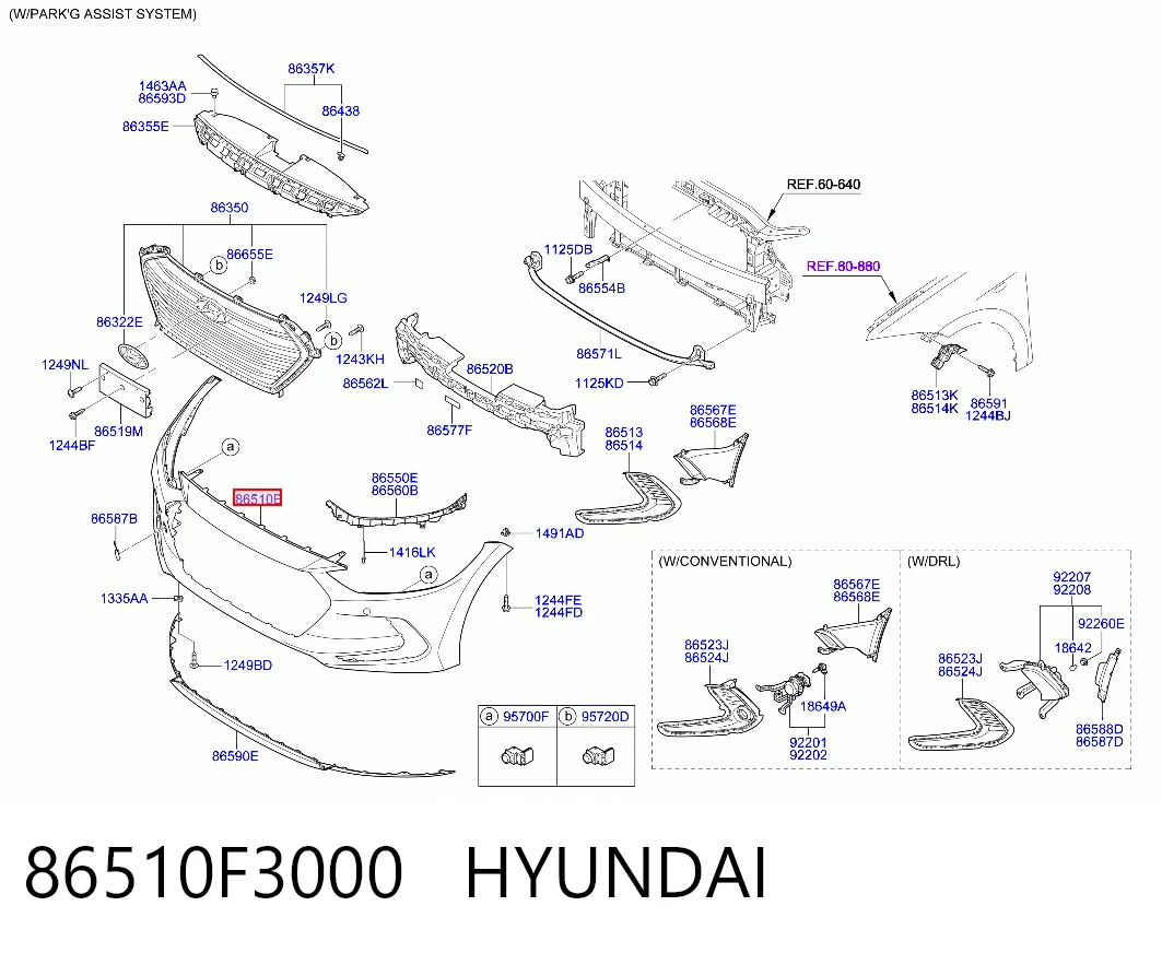 86510F3000 Hyundai/Kia Бампер передній в зборі