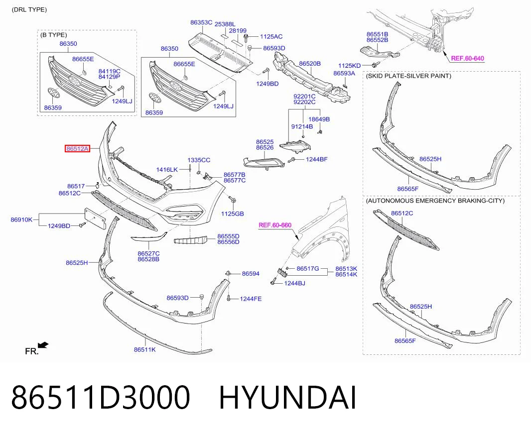 86511D3000 Hyundai/Kia Бампер передній, верхня частина