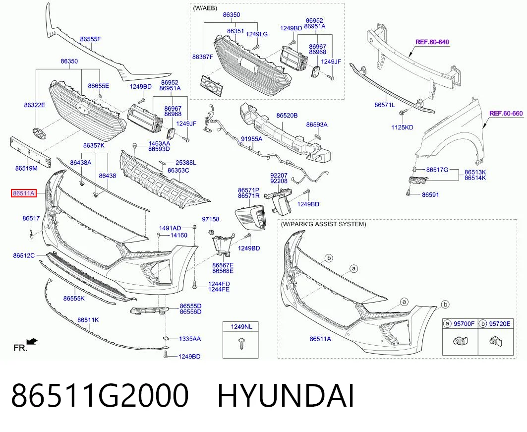 86511G2000 Hyundai/Kia Бампер передній в зборі