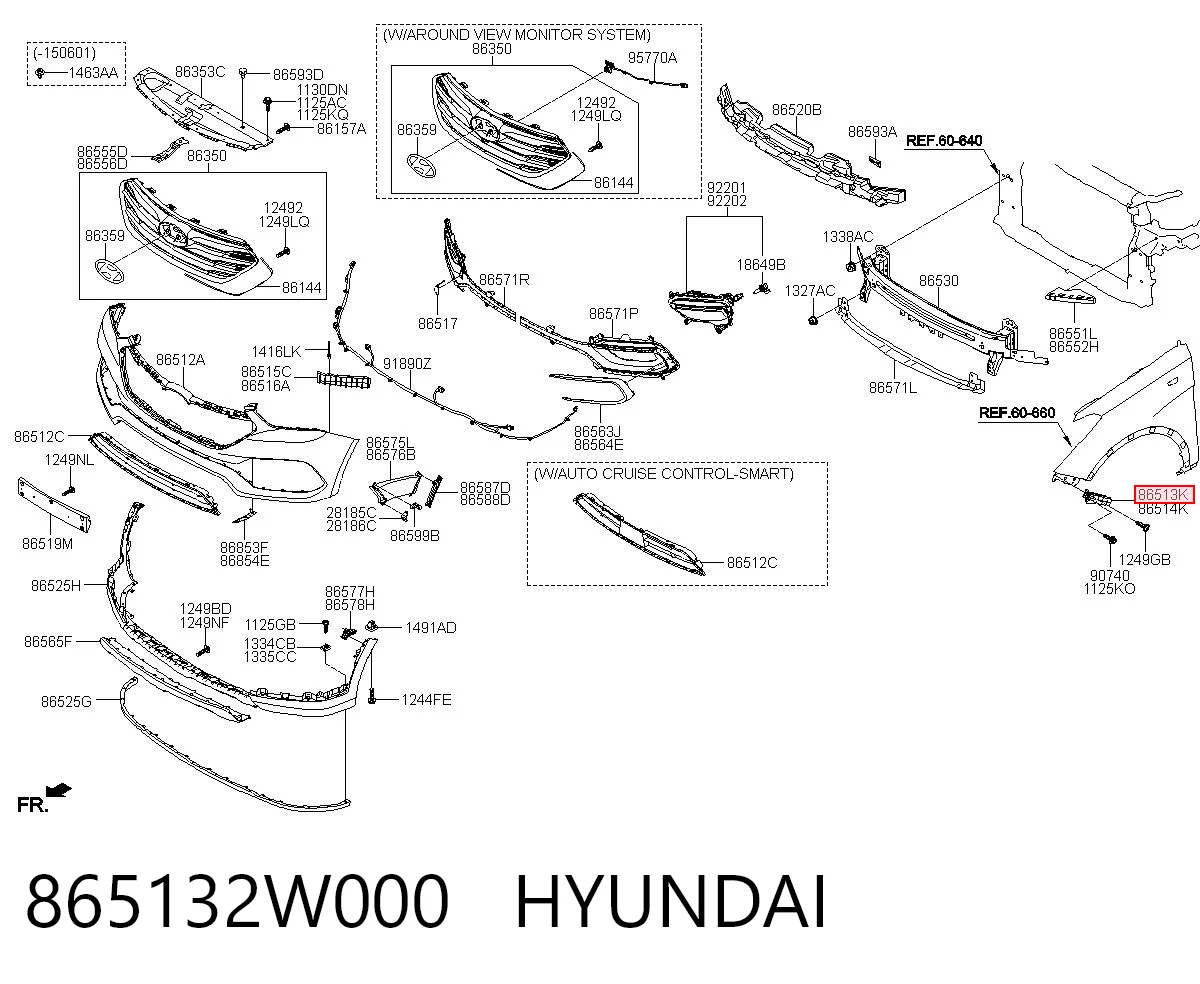 865132W000 Hyundai/Kia Кронштейн бампера переднього, зовнішній лівий