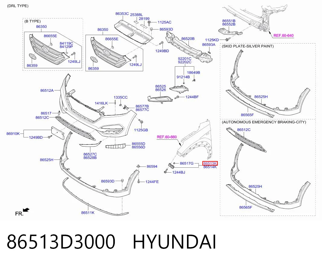 86513D3000 Hyundai/Kia Лівий кронштейн переднього бампера