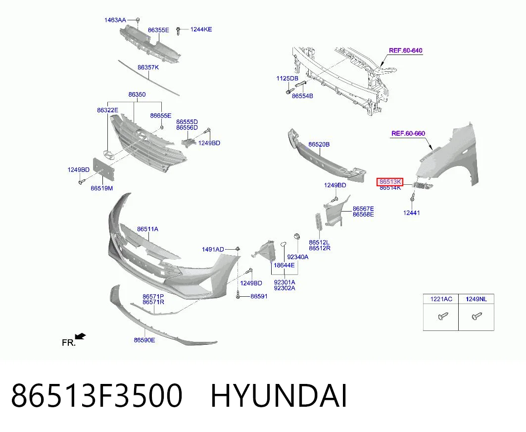 86513F3500 Hyundai/Kia Лівий кронштейн переднього бампера