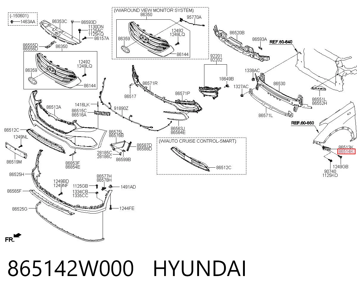 865142W000 Hyundai/Kia Кронштейн бампера переднього, зовнішній правий