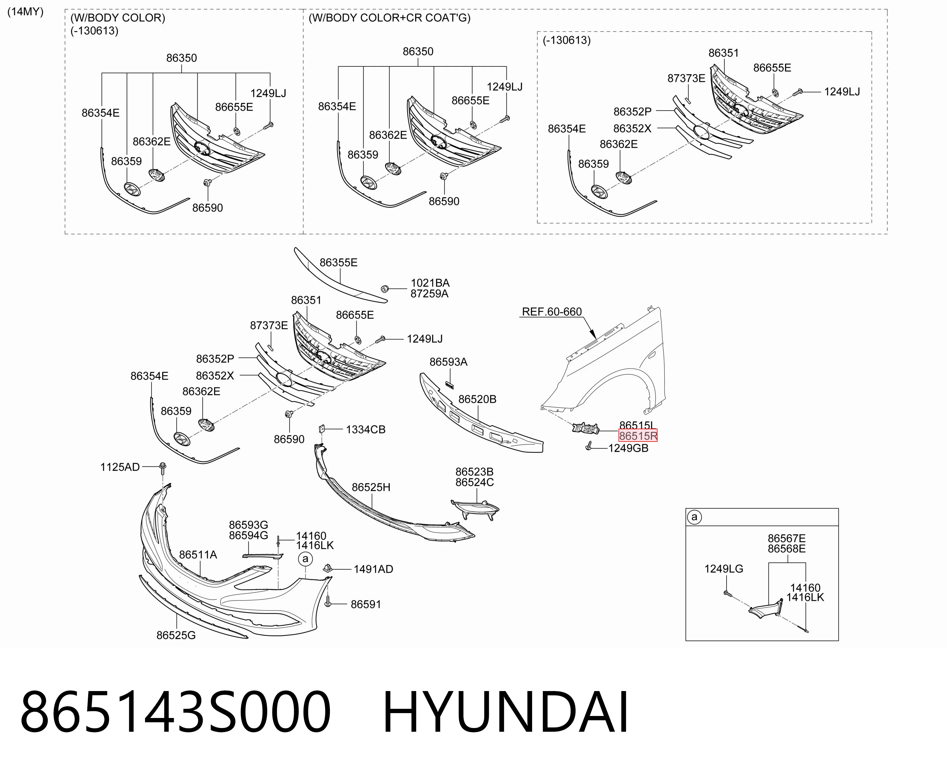 865143S000 Hyundai/Kia Кронштейн кріплення крила переднього правого, передній