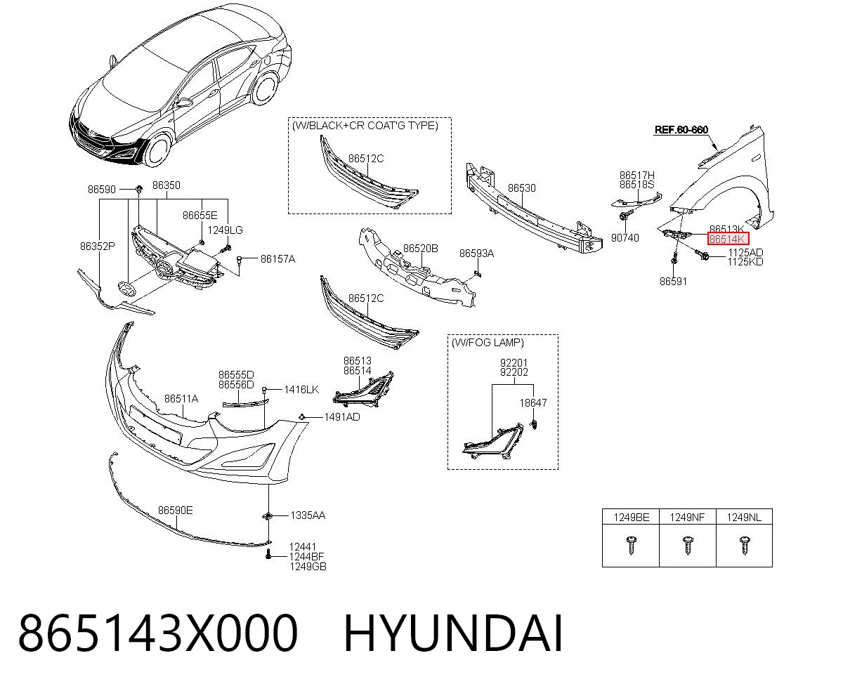 865143X000 Hyundai/Kia Кронштейн бампера переднього, правий