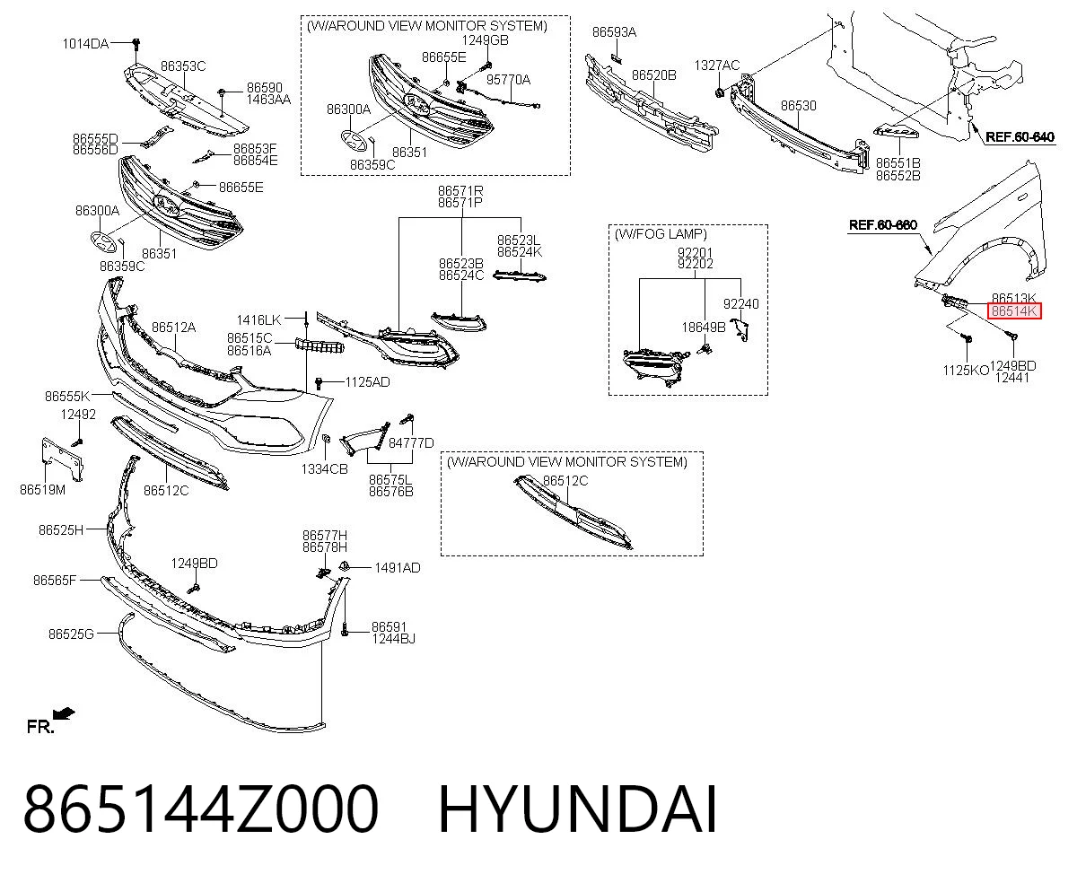865144Z000 Hyundai/Kia Кронштейн бампера переднього, правий