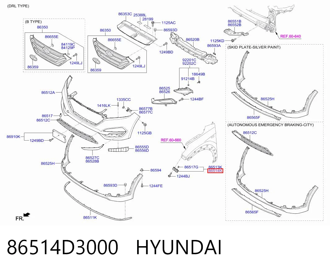 86514D3000 Hyundai/Kia Праве кріплення переднього бампера