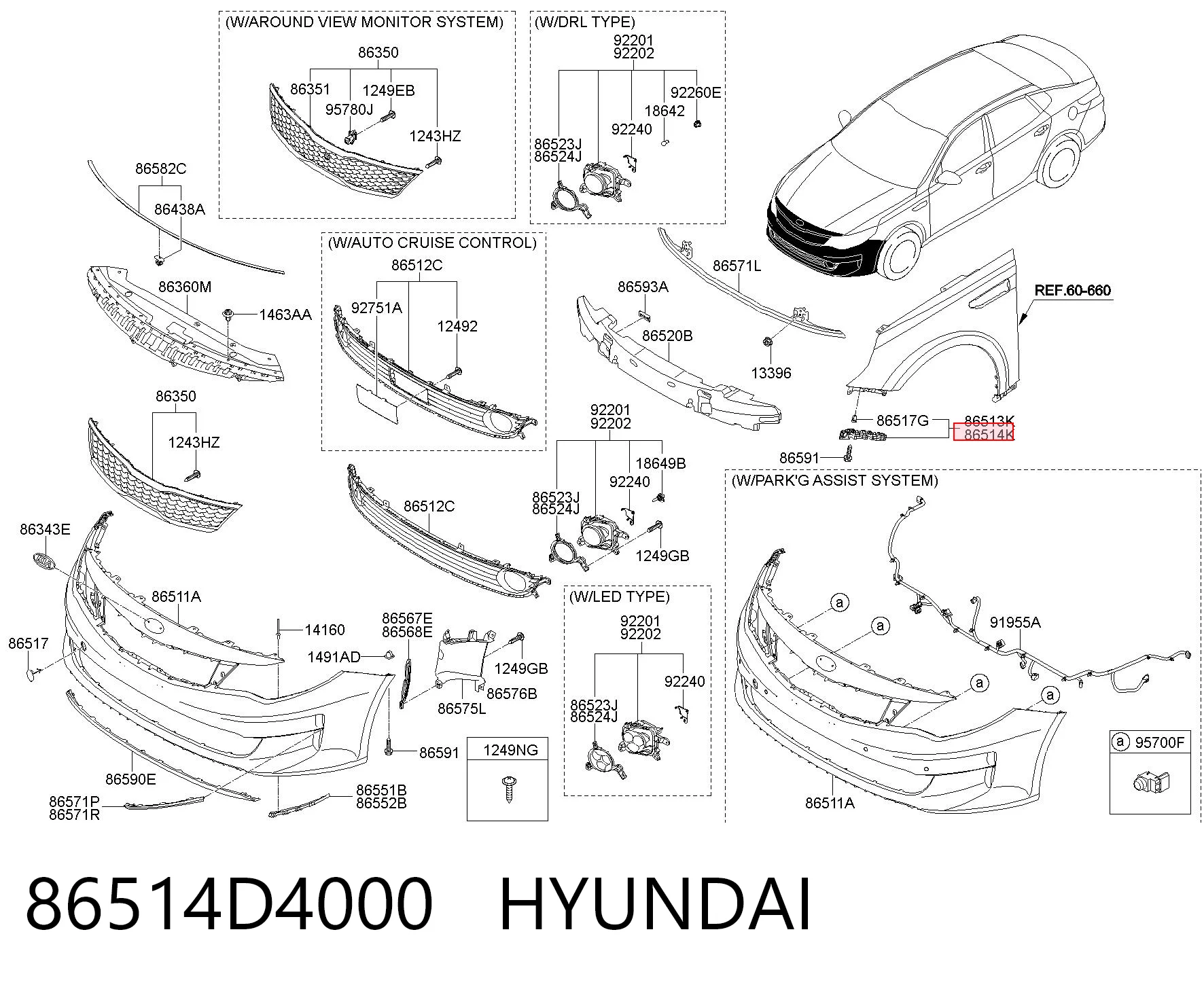 86514D4000 Hyundai/Kia Кронштейн бампера переднього, зовнішній правий
