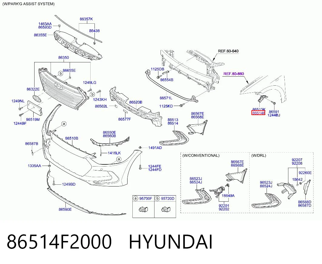 86514F2000 Hyundai/Kia Кронштейн бампера переднього, правий