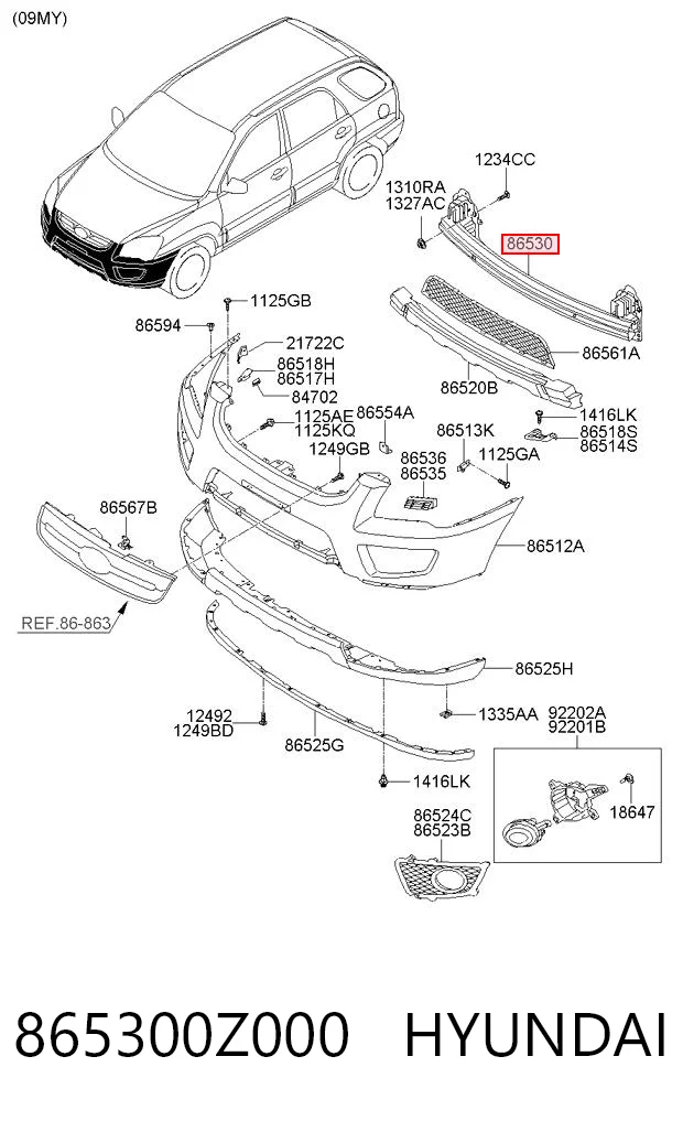 Балка бампера переднього на KIA Sportage II JE