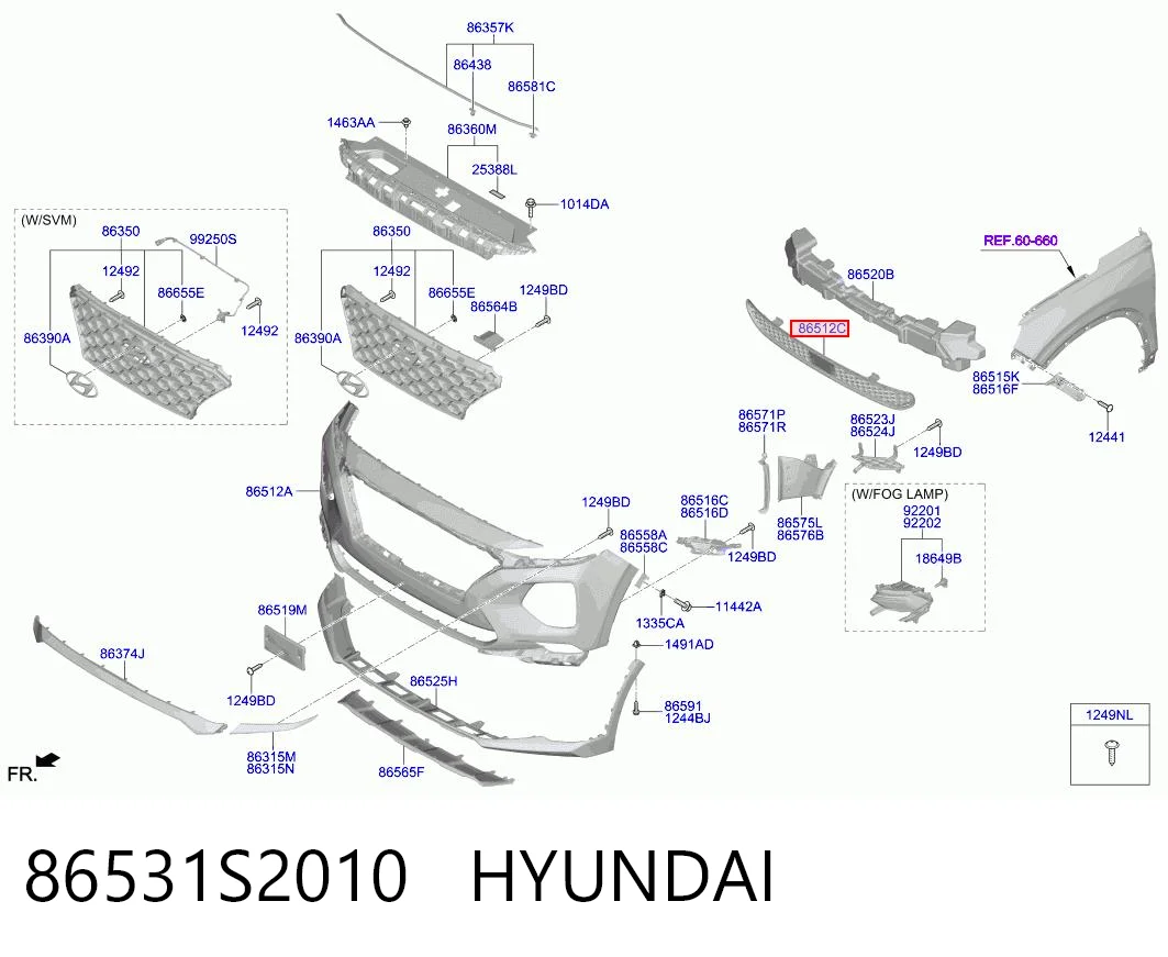 86531S2010 Hyundai/Kia Решітка переднього бампера, центральна