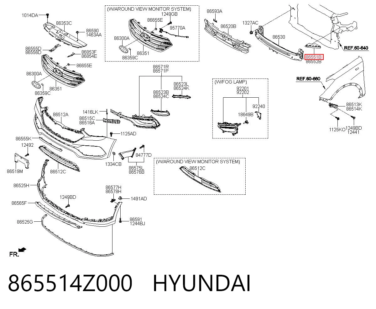 865514Z000 Hyundai/Kia Лівий кронштейн переднього бампера