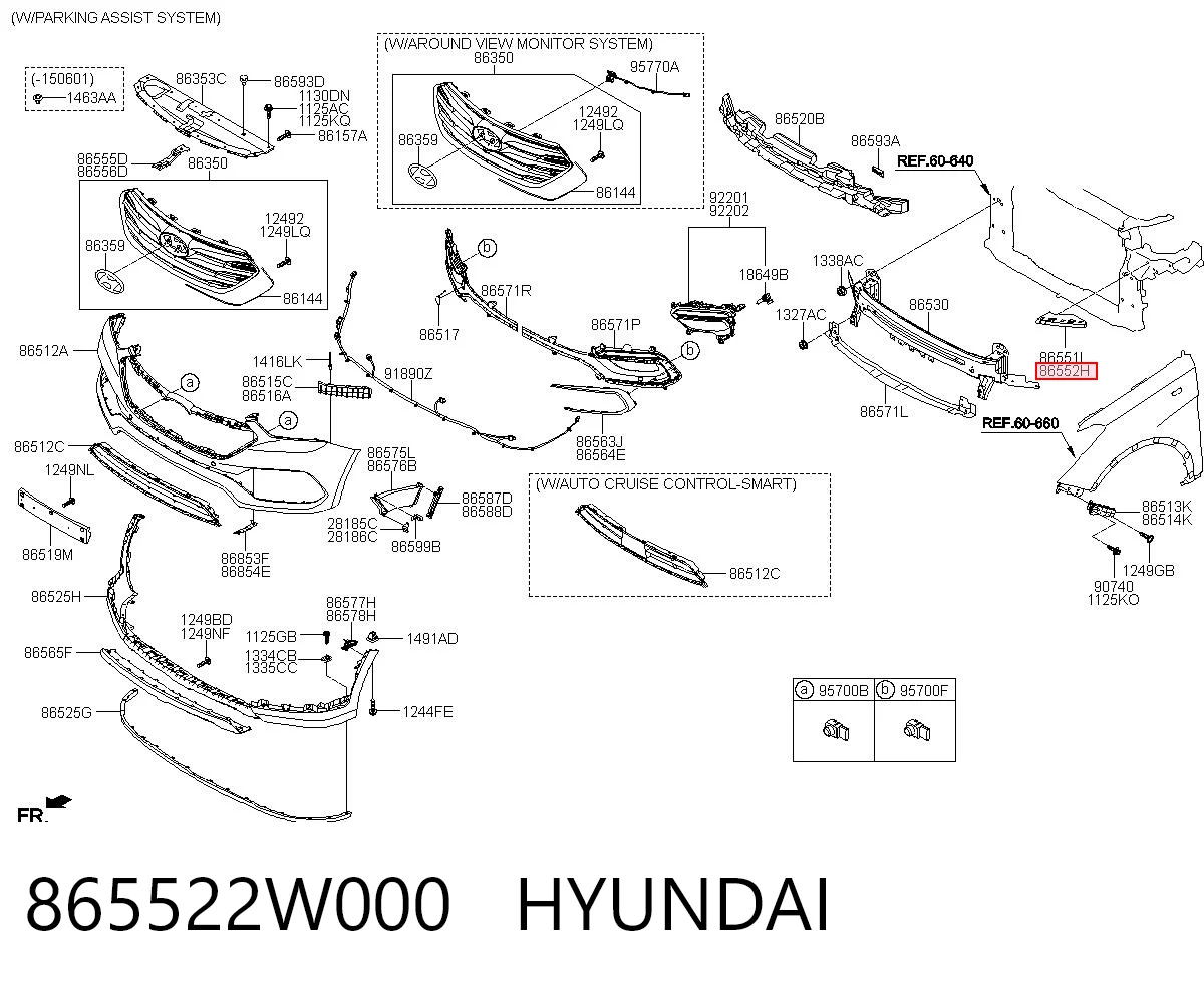 865522W000 Hyundai/Kia Кронштейн бампера переднього, правий