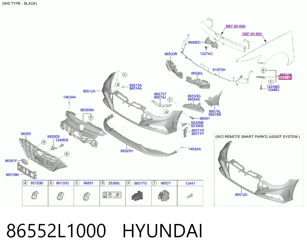 86552L1000 Hyundai/Kia Кронштейн бампера переднього, правий