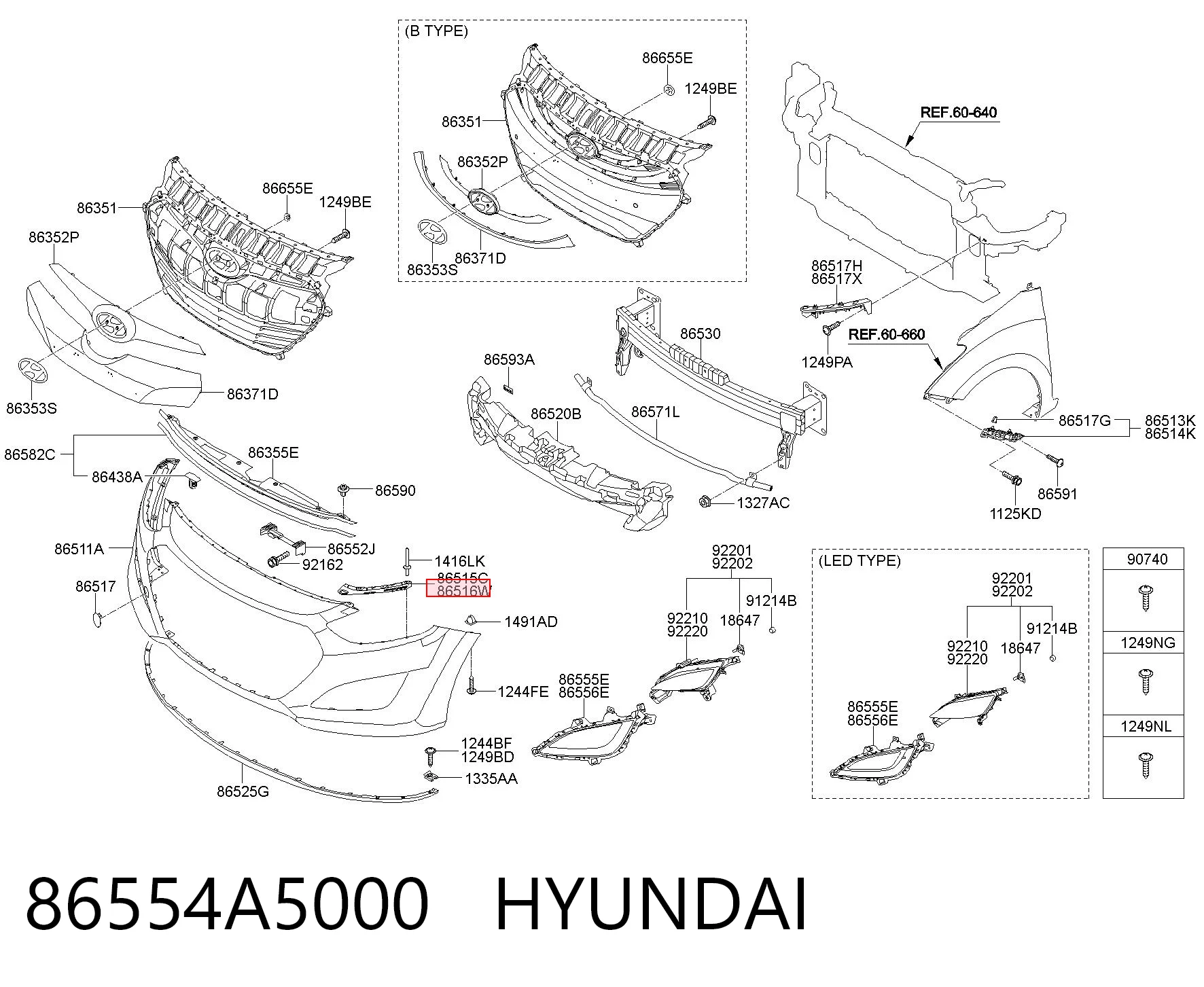 86554A5000 Hyundai/Kia Кронштейн бампера переднього, зовнішній правий