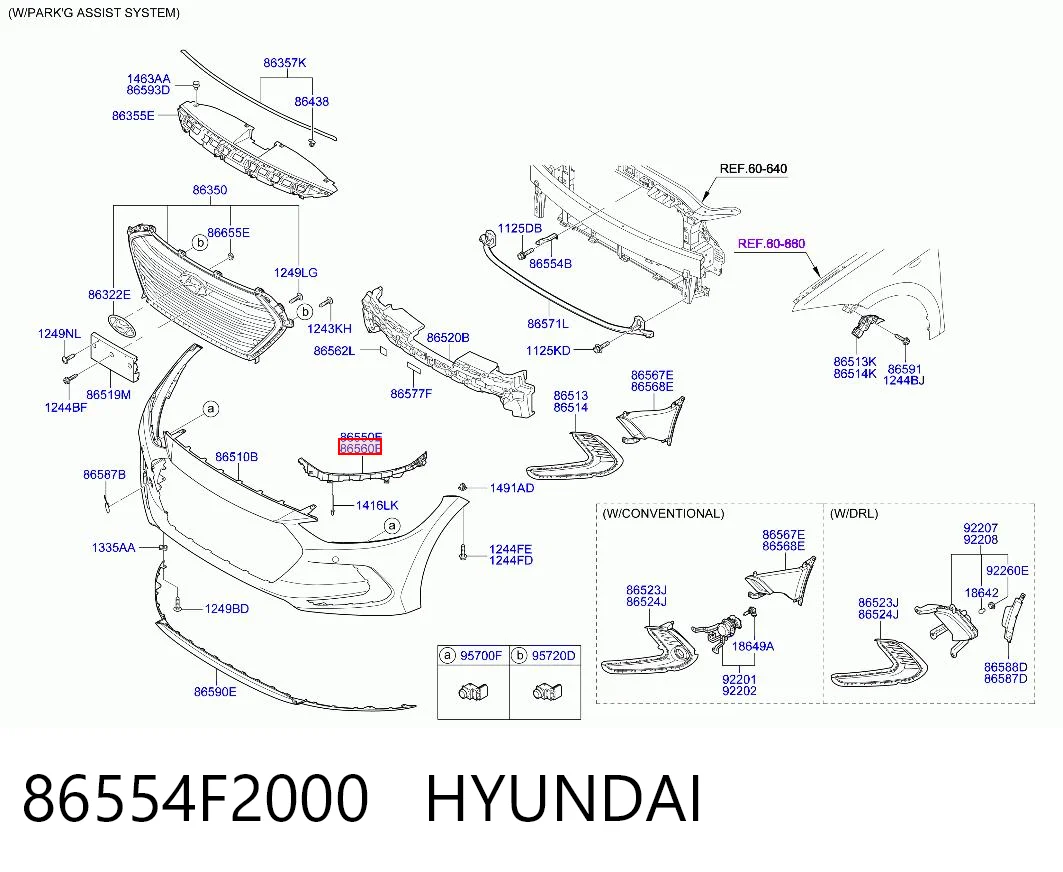 86554F2000 Hyundai/Kia Кронштейн бампера переднього, правий