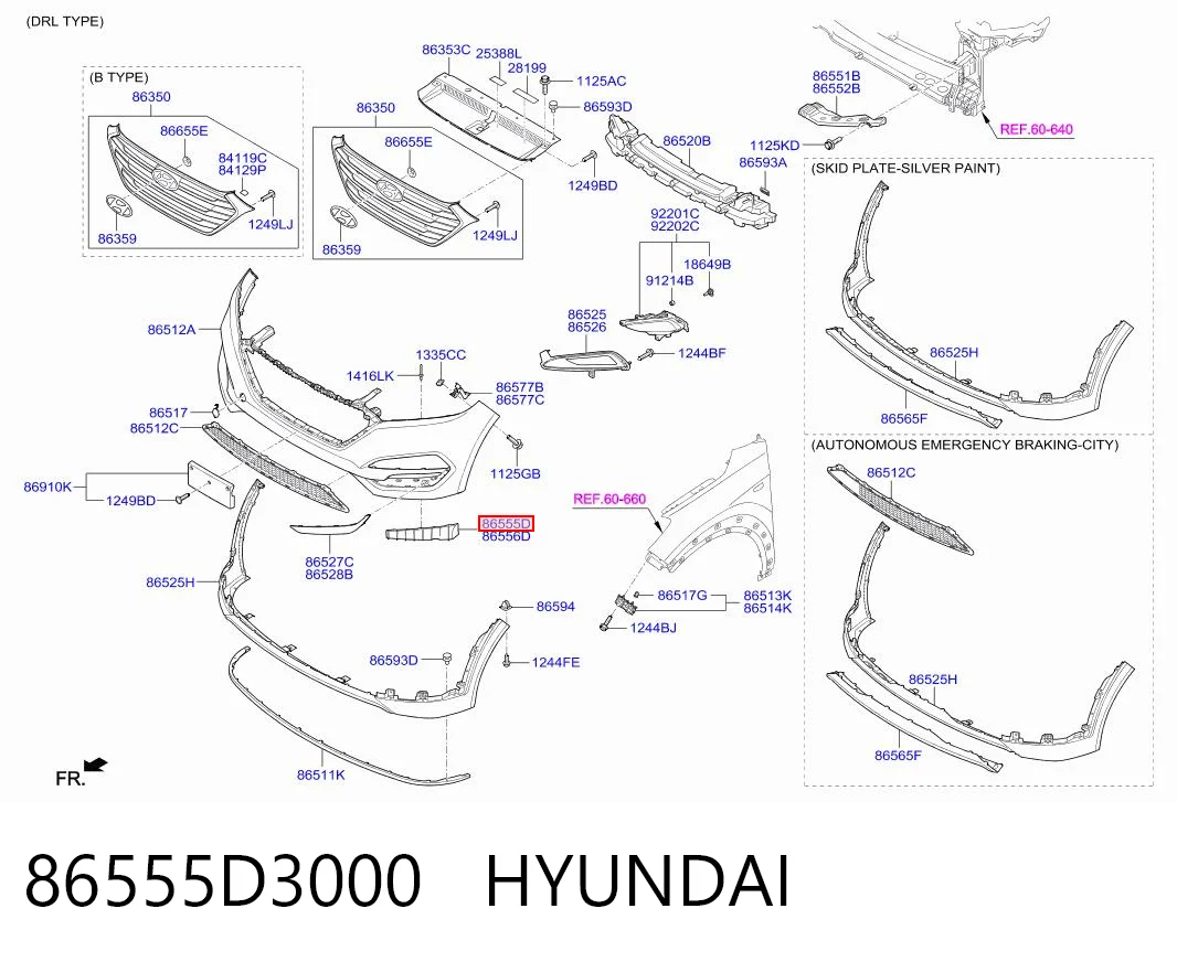86555D3000 Hyundai/Kia Лівий кронштейн переднього бампера