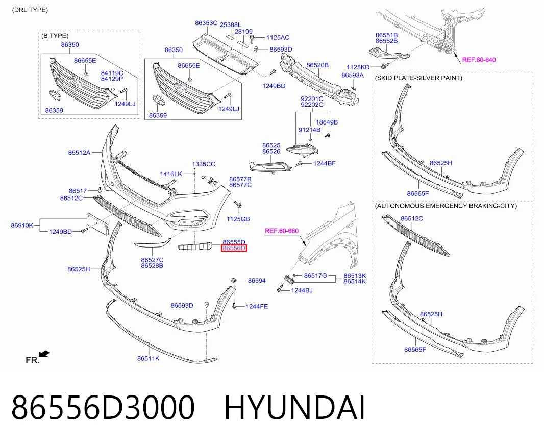 86556D3000 Hyundai/Kia Кронштейн бампера переднього, правий